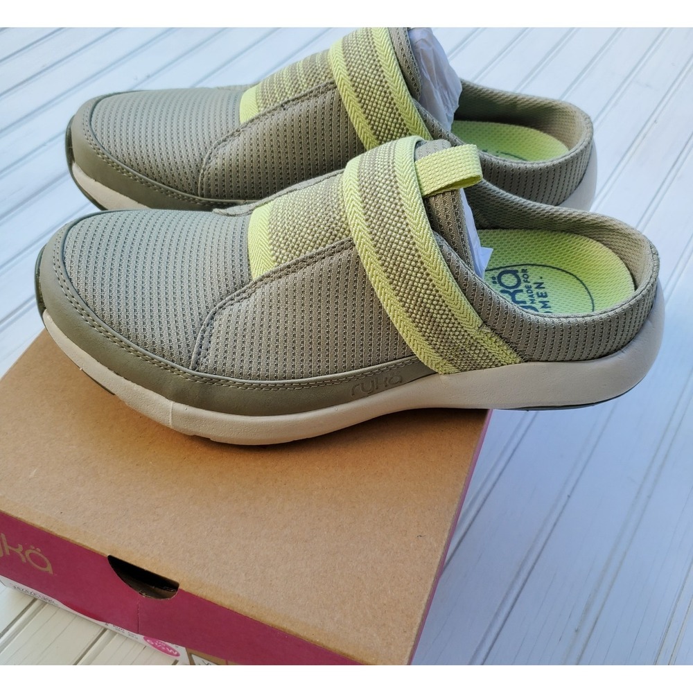 NWT Ryka Women's Engage Slip On Sneaker Mules Shoes Green Size 6.5 Wide